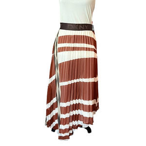 DKNY Size XL Accordion Asymmetrical Chiffon Maxi Skirt Brown White Orange